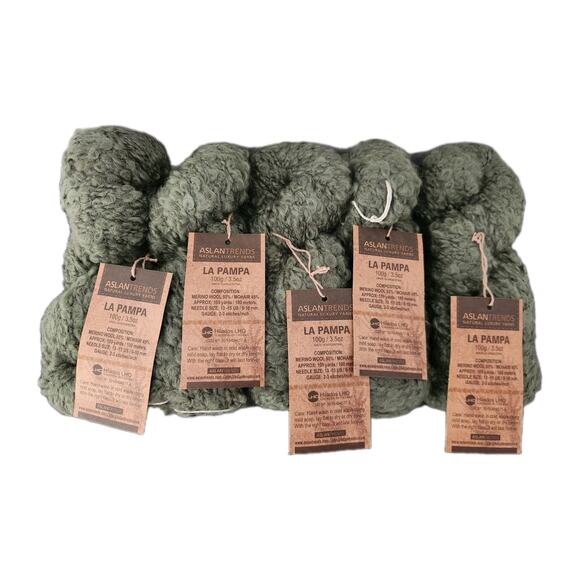 Aslan Trends Other - Aslan Trends La Pampa Yarn Lot Of 5 Merino Mohair Boucle Green Argentina Sealed